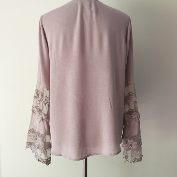 LAST: Small Lace Surplice Top in Taupe - Picture 5 of 6